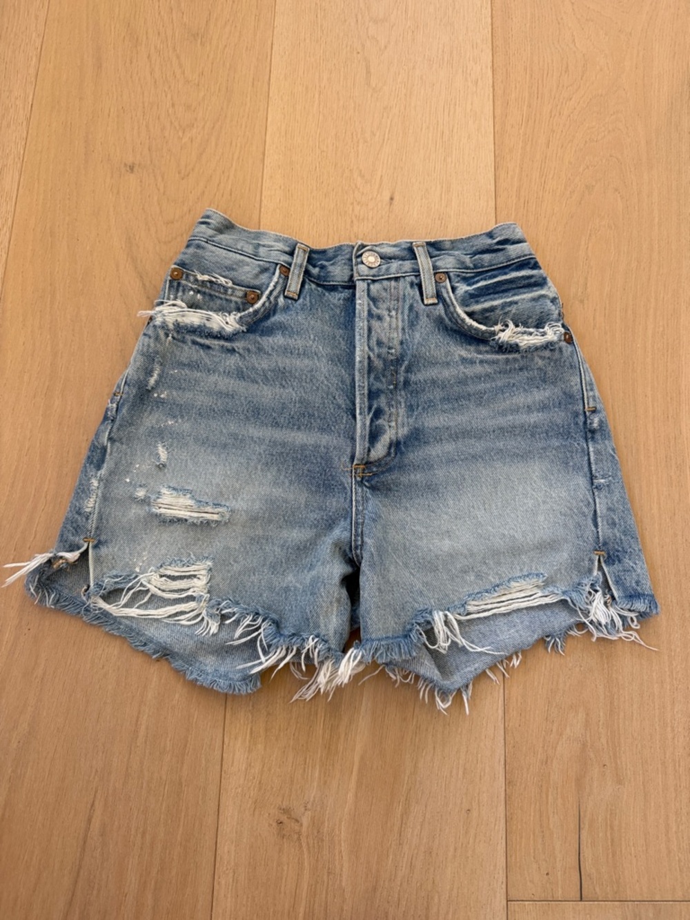 Agolde High-Rise Distressed Denim Shorts - Light Blue
